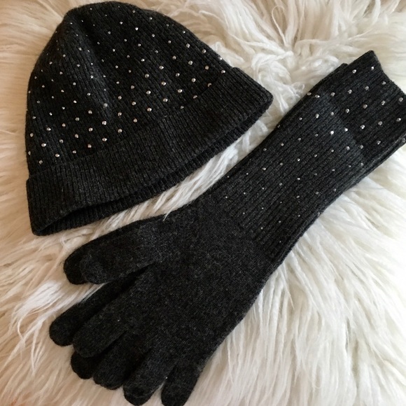 J. Crew Accessories - J Crew Charcoal Cashmere Blend Hat and Gloves Set